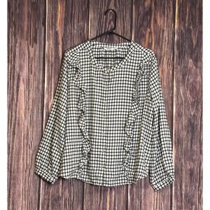 Sonoma Womens PXXL Black and White Gingham Ruffle Front Long Sleeve Blouse